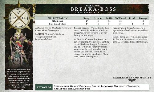 El warscroll del Breaka-boss en Mirebrute Troggoth y otras reglas del nuevo tomo Orruk