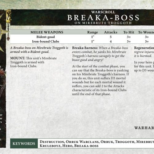 El warscroll del Breaka-boss en Mirebrute Troggoth y otras reglas del nuevo tomo Orruk
